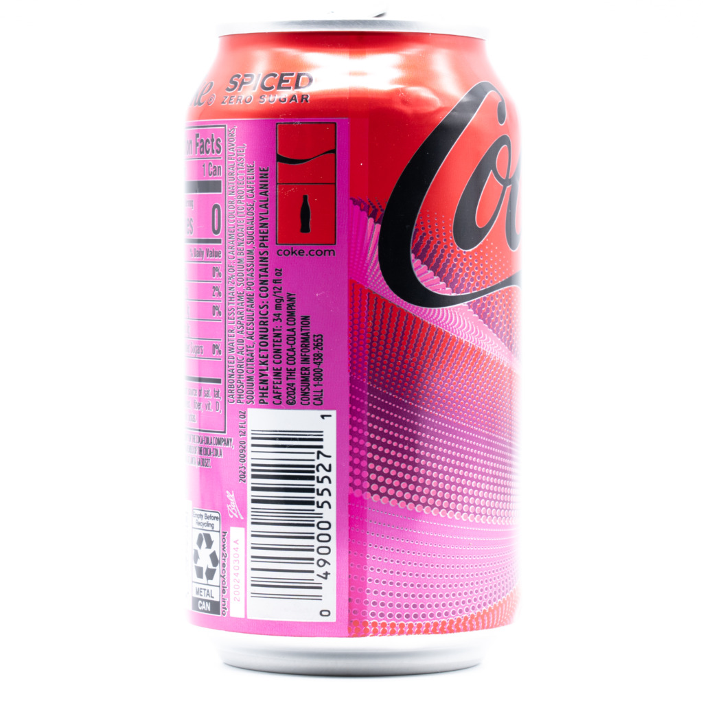 Coca-Cola Spiced Zero Sugar (USA)、横面