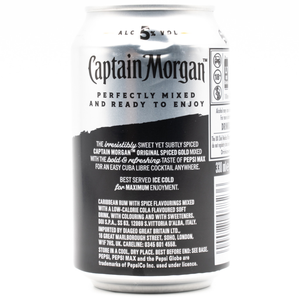 Captain Morgan Original Spiced Gold and Pepsi Max Premix（England）、横面2