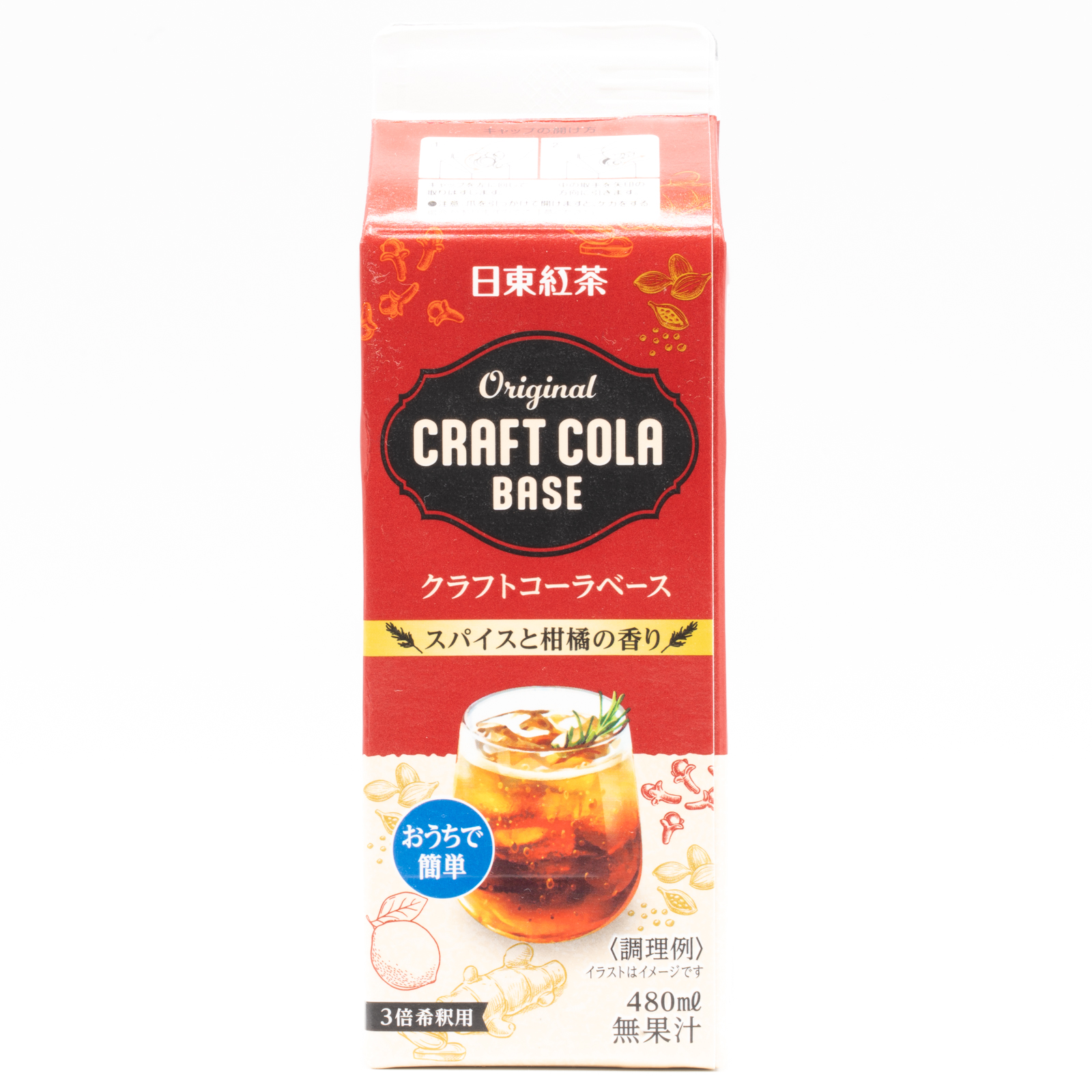 日東紅茶 オリジナルクラフトコーラベース、紙パック背面